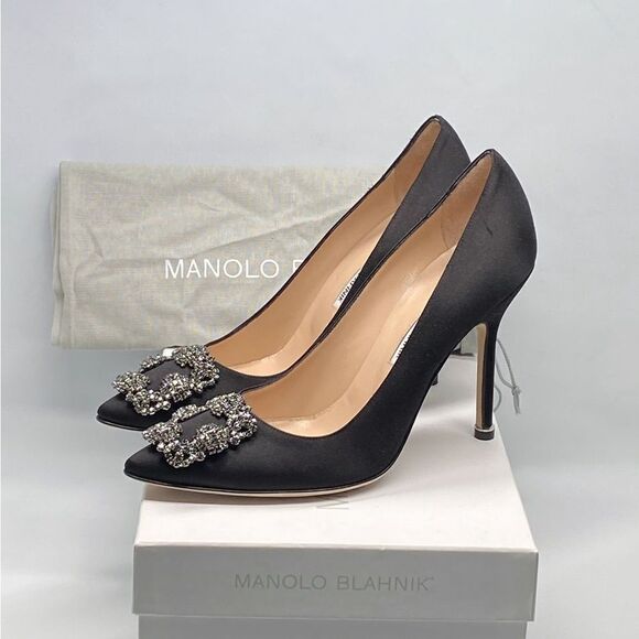 Manolo Blahnik Hangisi 105 Embellished Satin Pumps size 38 - Picture 12 of 14